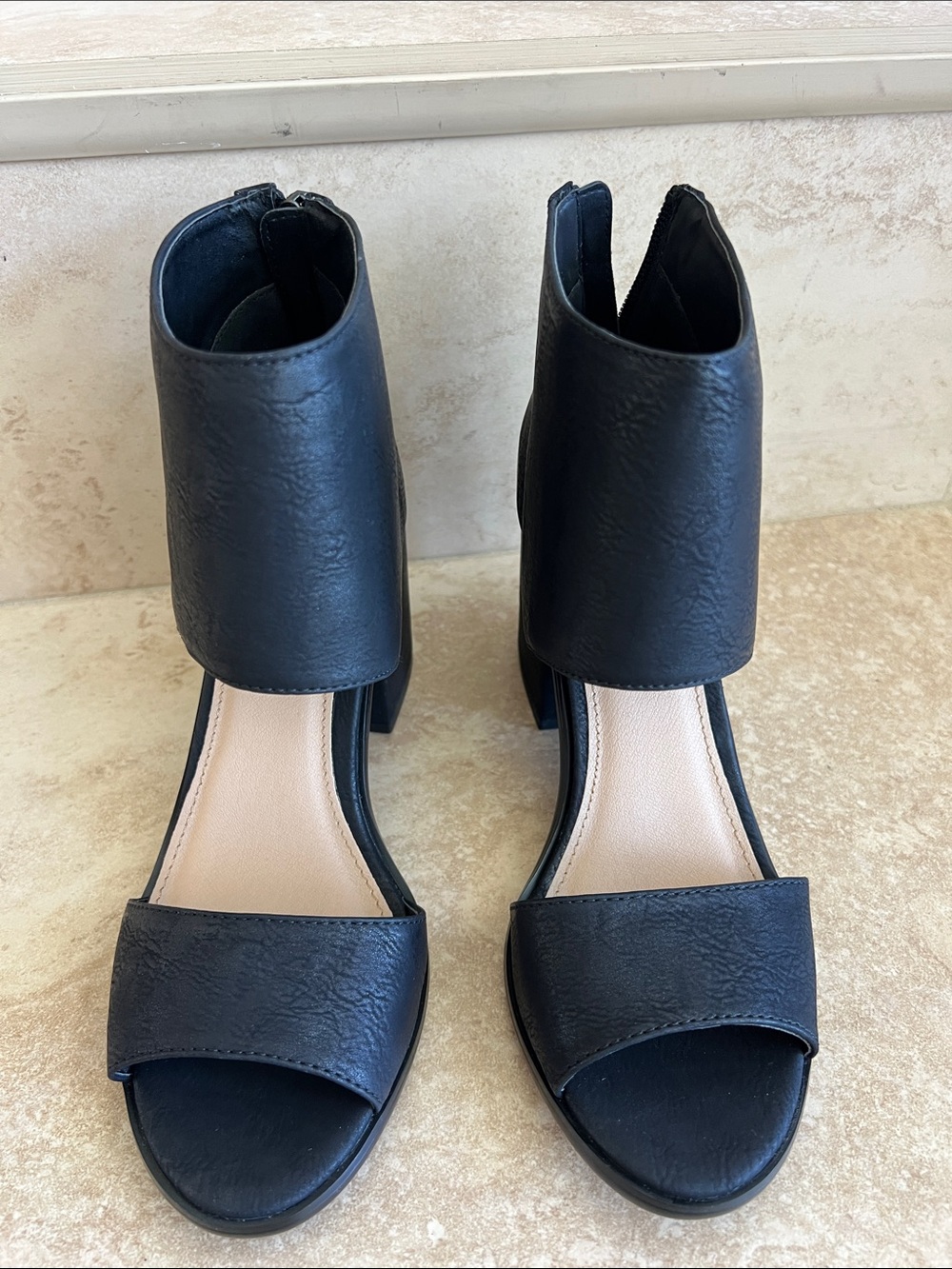 rebels Black Open-Toe Block Heel Sandals with Ankle Cuff